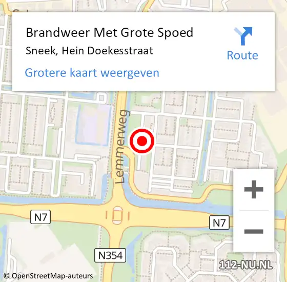 Locatie op kaart van de 112 melding: Brandweer Met Grote Spoed Naar Sneek, Hein Doekesstraat op 18 februari 2022 17:09