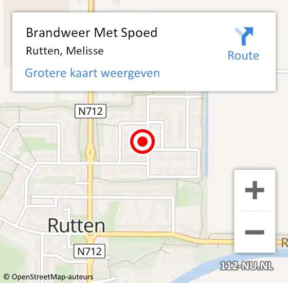 Locatie op kaart van de 112 melding: Brandweer Met Spoed Naar Rutten, Melisse op 18 februari 2022 17:10