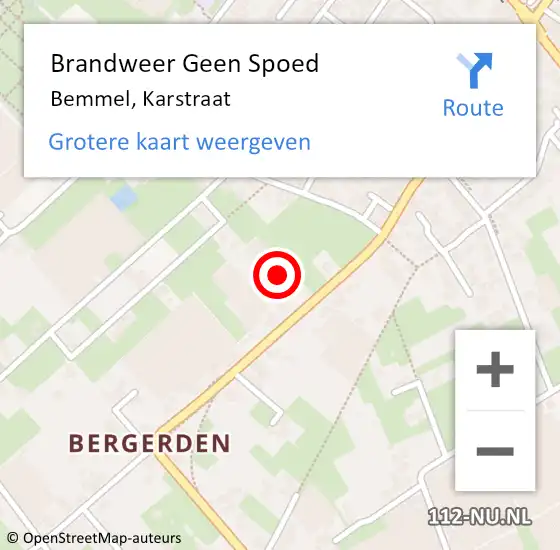 Locatie op kaart van de 112 melding: Brandweer Geen Spoed Naar Bemmel, Karstraat op 18 februari 2022 17:11