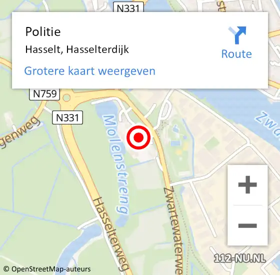 Locatie op kaart van de 112 melding: Politie Hasselt, Hasselterdijk op 18 februari 2022 17:17