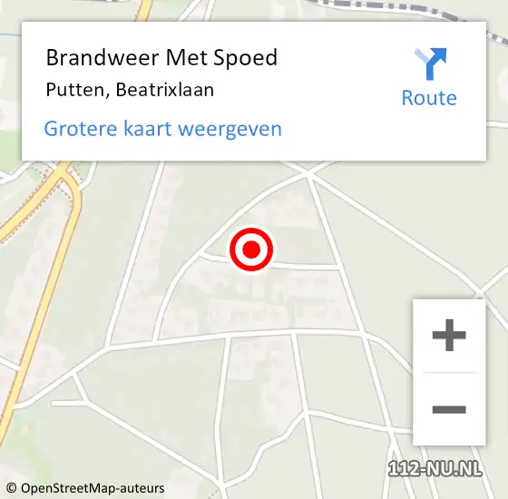 Locatie op kaart van de 112 melding: Brandweer Met Spoed Naar Putten, Beatrixlaan op 18 februari 2022 17:17