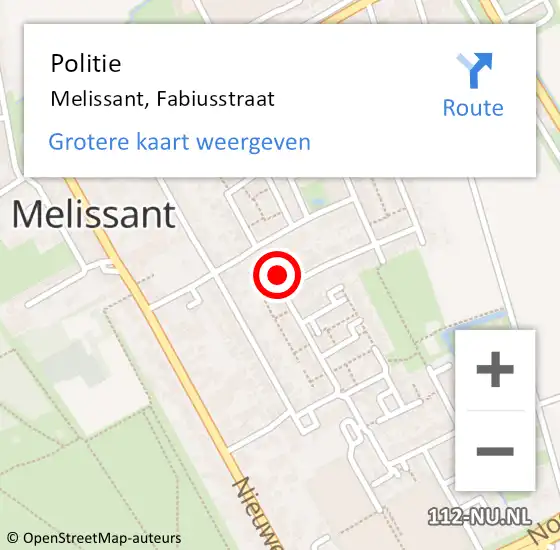 Locatie op kaart van de 112 melding: Politie Melissant, Fabiusstraat op 18 februari 2022 17:17