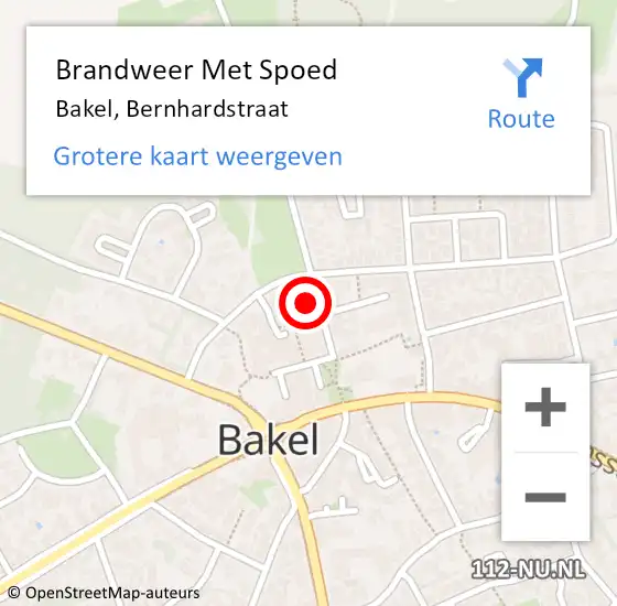 Locatie op kaart van de 112 melding: Brandweer Met Spoed Naar Bakel, Bernhardstraat op 18 februari 2022 17:23