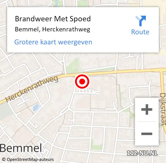 Locatie op kaart van de 112 melding: Brandweer Met Spoed Naar Bemmel, Herckenrathweg op 18 februari 2022 17:23