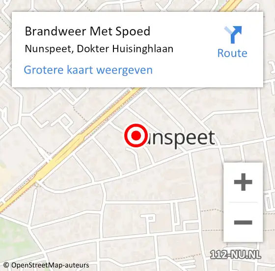 Locatie op kaart van de 112 melding: Brandweer Met Spoed Naar Nunspeet, Dokter Huisinghlaan op 18 februari 2022 17:23