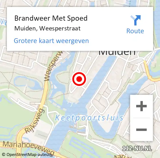 Locatie op kaart van de 112 melding: Brandweer Met Spoed Naar Muiden, Weesperstraat op 18 februari 2022 17:26