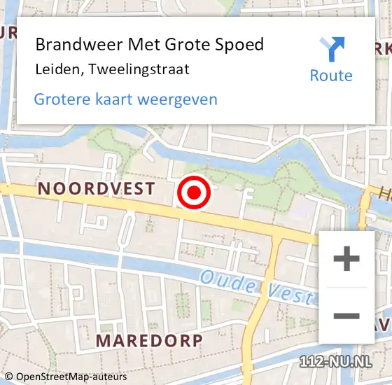 Locatie op kaart van de 112 melding: Brandweer Met Grote Spoed Naar Leiden, Tweelingstraat op 18 februari 2022 17:27