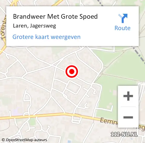 Locatie op kaart van de 112 melding: Brandweer Met Grote Spoed Naar Laren, Jagersweg op 18 februari 2022 17:27