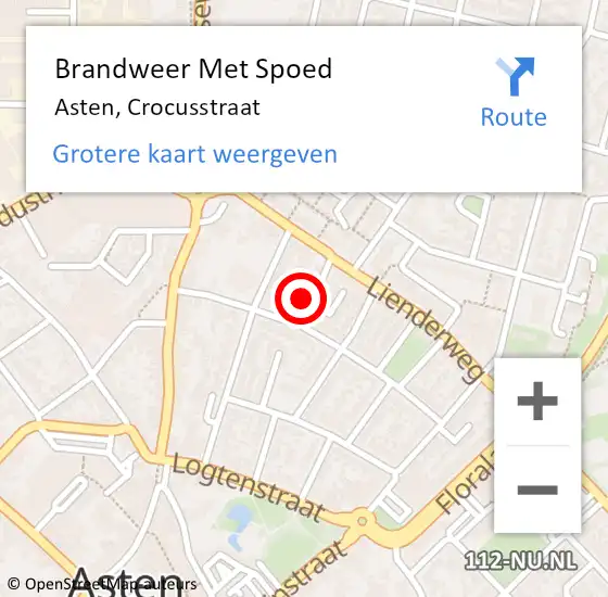 Locatie op kaart van de 112 melding: Brandweer Met Spoed Naar Asten, Crocusstraat op 18 februari 2022 17:29