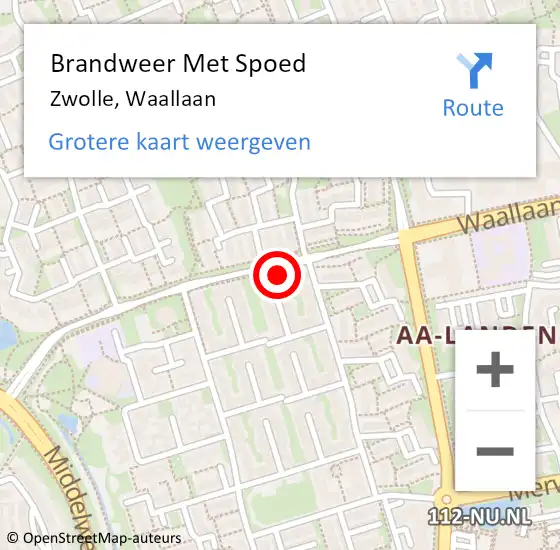 Locatie op kaart van de 112 melding: Brandweer Met Spoed Naar Zwolle, Waallaan op 18 februari 2022 17:30