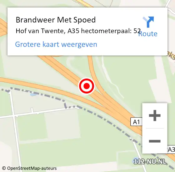 Locatie op kaart van de 112 melding: Brandweer Met Spoed Naar Hof van Twente, A35 hectometerpaal: 52 op 18 februari 2022 17:30