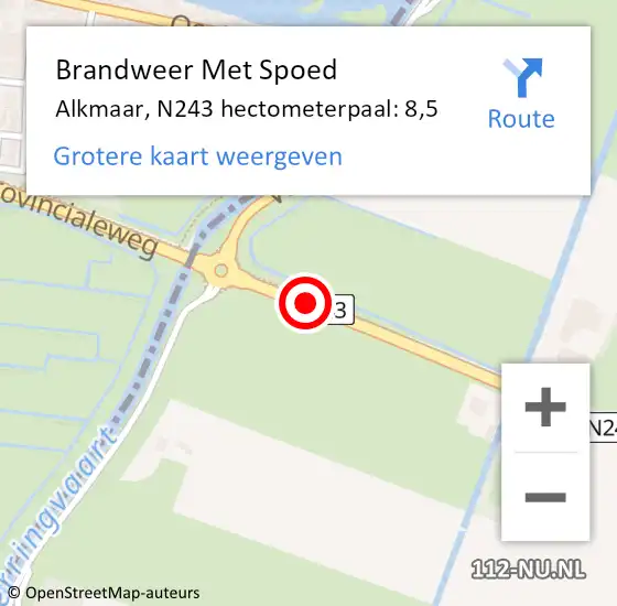 Locatie op kaart van de 112 melding: Brandweer Met Spoed Naar Alkmaar, N243 hectometerpaal: 8,5 op 18 februari 2022 17:32