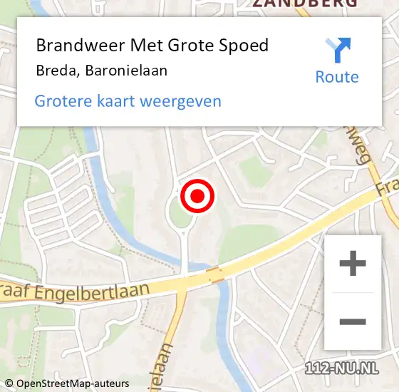 Locatie op kaart van de 112 melding: Brandweer Met Grote Spoed Naar Breda, Baronielaan op 18 februari 2022 17:35