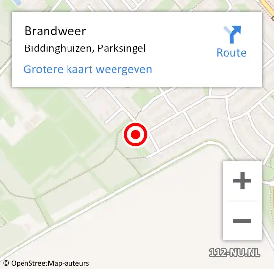 Locatie op kaart van de 112 melding: Brandweer Biddinghuizen, Parksingel op 18 februari 2022 17:36