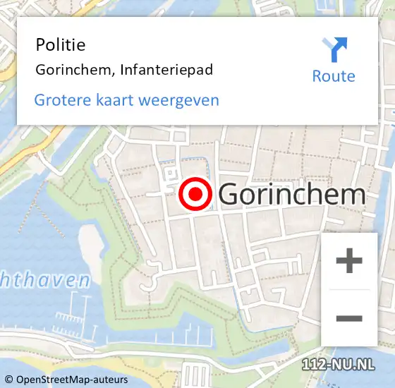 Locatie op kaart van de 112 melding: Politie Gorinchem, Infanteriepad op 18 februari 2022 17:36