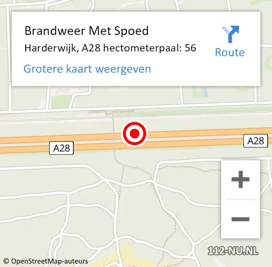 Locatie op kaart van de 112 melding: Brandweer Met Spoed Naar Harderwijk, A28 hectometerpaal: 56 op 18 februari 2022 17:39
