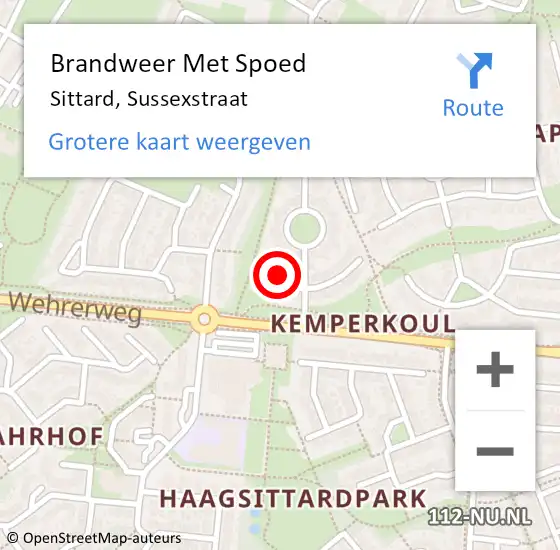 Locatie op kaart van de 112 melding: Brandweer Met Spoed Naar Sittard, Sussexstraat op 18 februari 2022 17:40