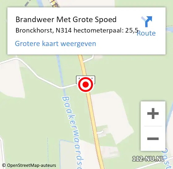 Locatie op kaart van de 112 melding: Brandweer Met Grote Spoed Naar Bronckhorst, N314 hectometerpaal: 25,5 op 18 februari 2022 17:40