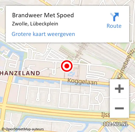 Locatie op kaart van de 112 melding: Brandweer Met Spoed Naar Zwolle, Lübeckplein op 18 februari 2022 17:40