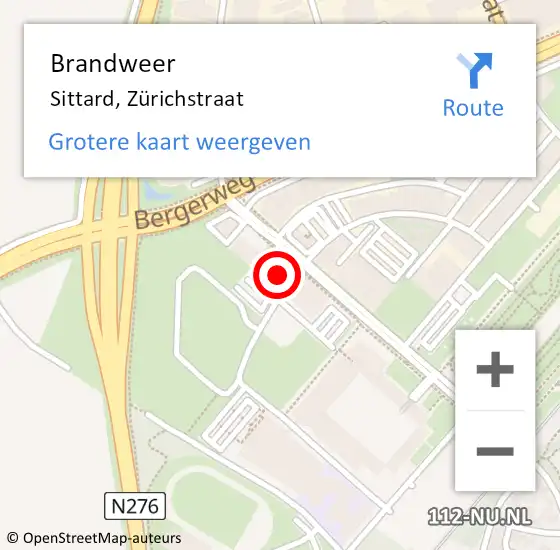 Locatie op kaart van de 112 melding: Brandweer Sittard, Zürichstraat op 18 februari 2022 17:42