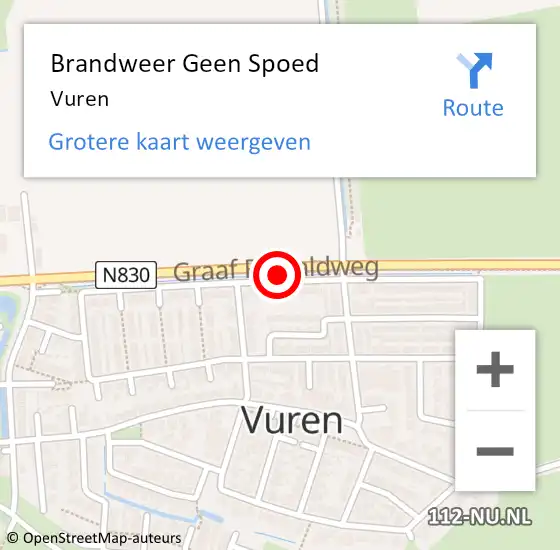 Locatie op kaart van de 112 melding: Brandweer Geen Spoed Naar Vuren op 18 februari 2022 17:42