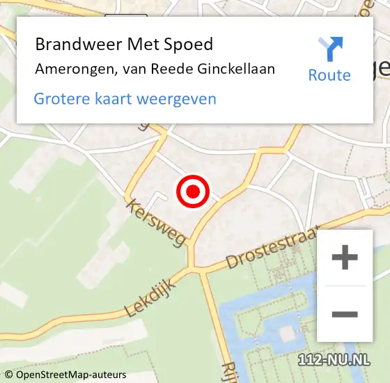 Locatie op kaart van de 112 melding: Brandweer Met Spoed Naar Amerongen, van Reede Ginckellaan op 18 februari 2022 17:43