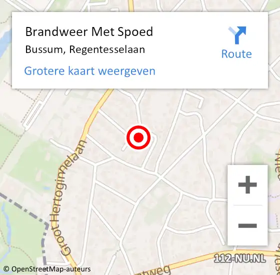 Locatie op kaart van de 112 melding: Brandweer Met Spoed Naar Bussum, Regentesselaan op 18 februari 2022 17:44