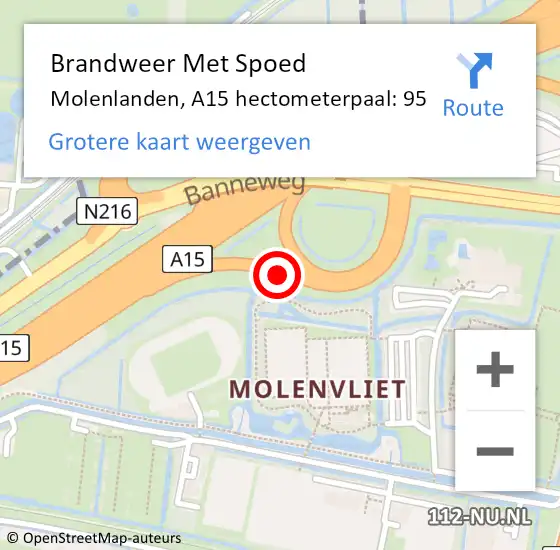 Locatie op kaart van de 112 melding: Brandweer Met Spoed Naar Molenlanden, A15 hectometerpaal: 95 op 18 februari 2022 17:45