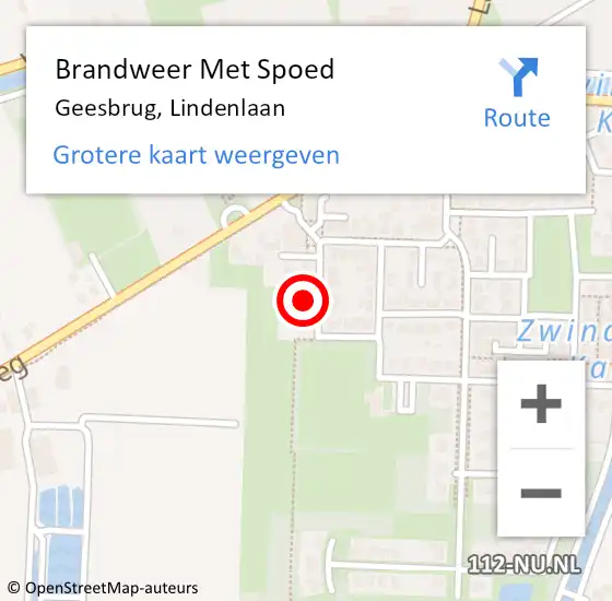 Locatie op kaart van de 112 melding: Brandweer Met Spoed Naar Geesbrug, Lindenlaan op 18 februari 2022 17:45