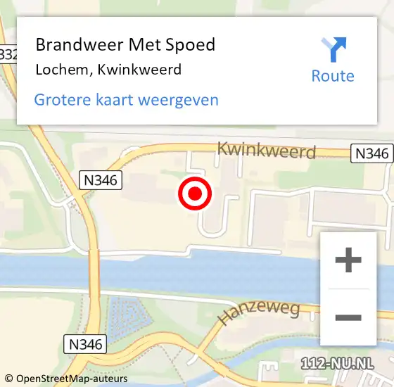 Locatie op kaart van de 112 melding: Brandweer Met Spoed Naar Lochem, Kwinkweerd op 18 februari 2022 17:45