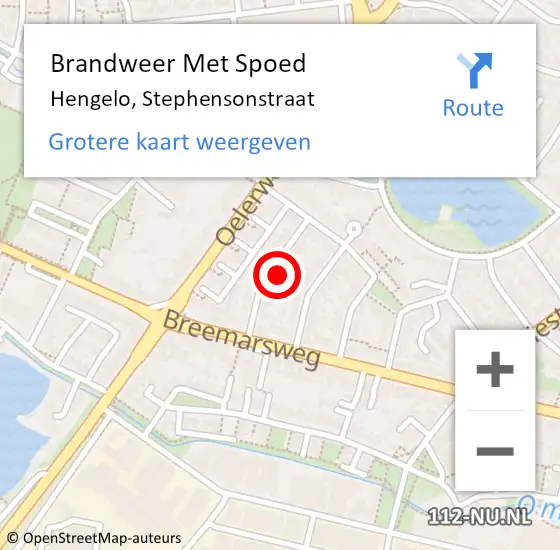 Locatie op kaart van de 112 melding: Brandweer Met Spoed Naar Hengelo, Stephensonstraat op 18 februari 2022 17:45