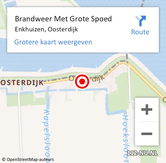 Locatie op kaart van de 112 melding: Brandweer Met Grote Spoed Naar Enkhuizen, Oosterdijk op 18 februari 2022 17:46