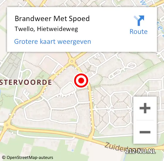 Locatie op kaart van de 112 melding: Brandweer Met Spoed Naar Twello, Hietweideweg op 18 februari 2022 17:47