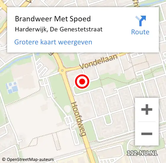 Locatie op kaart van de 112 melding: Brandweer Met Spoed Naar Harderwijk, De Genestetstraat op 18 februari 2022 17:48