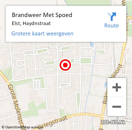 Locatie op kaart van de 112 melding: Brandweer Met Spoed Naar Elst, Haydnstraat op 18 februari 2022 17:50