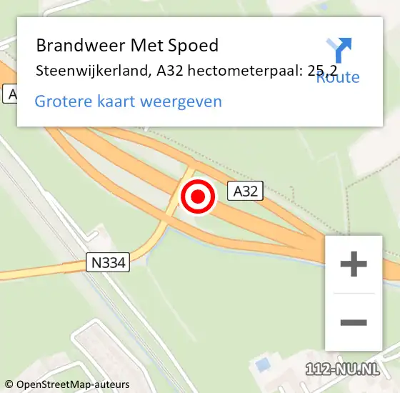 Locatie op kaart van de 112 melding: Brandweer Met Spoed Naar Steenwijkerland, A32 hectometerpaal: 25,2 op 18 februari 2022 17:51