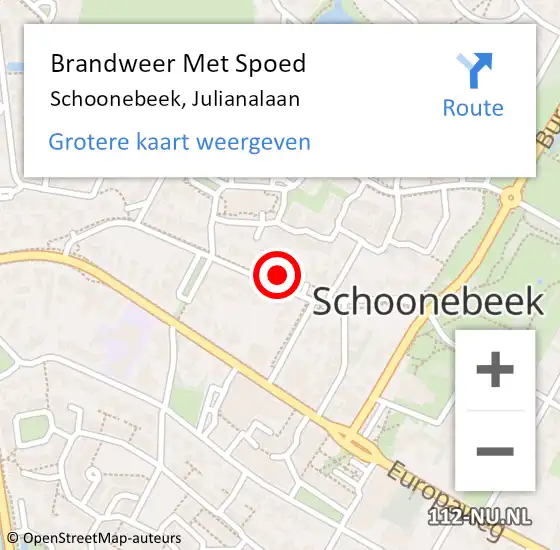 Locatie op kaart van de 112 melding: Brandweer Met Spoed Naar Schoonebeek, Julianalaan op 18 februari 2022 17:51