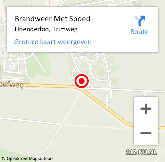 Locatie op kaart van de 112 melding: Brandweer Met Spoed Naar Hoenderloo, Krimweg op 18 februari 2022 17:51