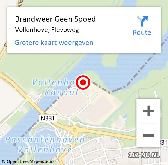 Locatie op kaart van de 112 melding: Brandweer Geen Spoed Naar Vollenhove, Flevoweg op 18 februari 2022 17:52