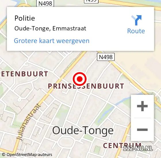 Locatie op kaart van de 112 melding: Politie Oude-Tonge, Emmastraat op 18 februari 2022 17:53