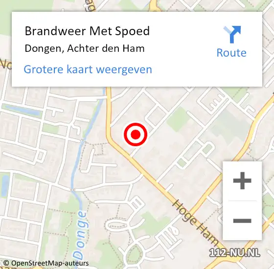 Locatie op kaart van de 112 melding: Brandweer Met Spoed Naar Dongen, Achter den Ham op 18 februari 2022 17:53