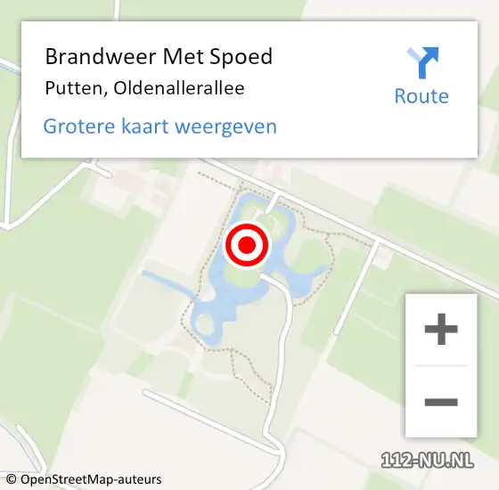 Locatie op kaart van de 112 melding: Brandweer Met Spoed Naar Putten, Oldenallerallee op 18 februari 2022 17:54