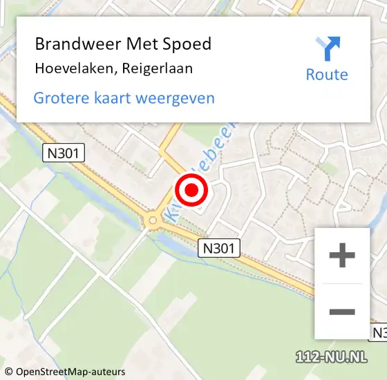 Locatie op kaart van de 112 melding: Brandweer Met Spoed Naar Hoevelaken, Reigerlaan op 18 februari 2022 17:54