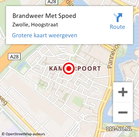 Locatie op kaart van de 112 melding: Brandweer Met Spoed Naar Zwolle, Hoogstraat op 18 februari 2022 17:55