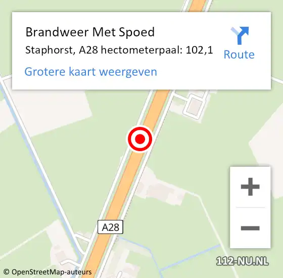 Locatie op kaart van de 112 melding: Brandweer Met Spoed Naar Staphorst, A28 hectometerpaal: 102,1 op 18 februari 2022 17:56