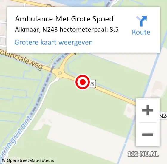 Locatie op kaart van de 112 melding: Ambulance Met Grote Spoed Naar Alkmaar, N243 hectometerpaal: 8,5 op 18 februari 2022 17:57