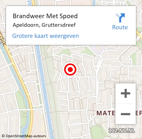 Locatie op kaart van de 112 melding: Brandweer Met Spoed Naar Apeldoorn, Gruttersdreef op 18 februari 2022 17:58