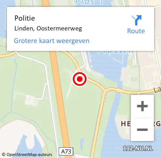 Locatie op kaart van de 112 melding: Politie Linden, Oostermeerweg op 18 februari 2022 17:58