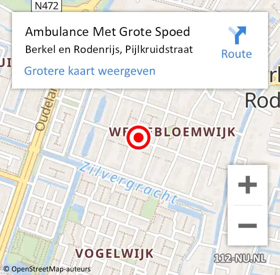 Locatie op kaart van de 112 melding: Ambulance Met Grote Spoed Naar Berkel en Rodenrijs, Pijlkruidstraat op 18 februari 2022 17:58