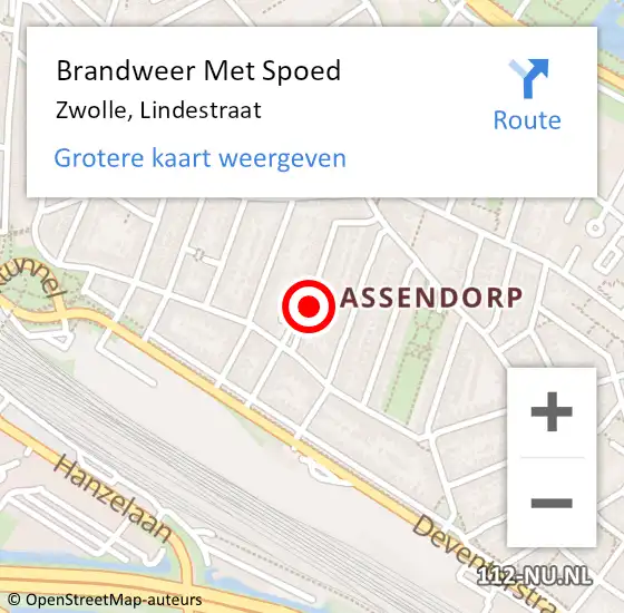 Locatie op kaart van de 112 melding: Brandweer Met Spoed Naar Zwolle, Lindestraat op 18 februari 2022 18:00